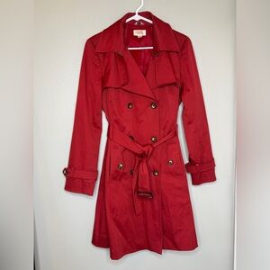 Talbots Sz 10 Trench Coat Cotton Spandex Stretch Belt, Mid Length, Red